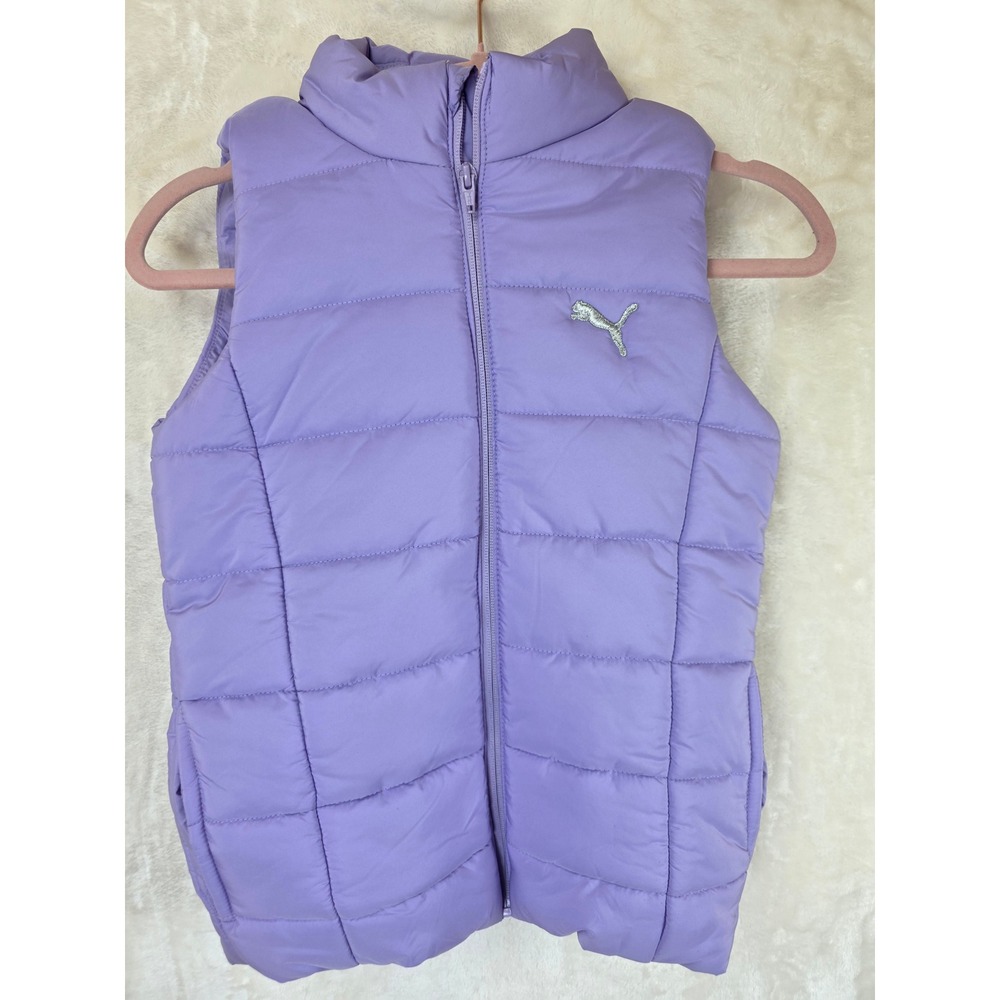 Puma Girls Puffer Vest Lavender Purple Quilted Full Zip Jacket M 10-12
